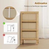 HOMCOM Cassettiera in bambù con 3 cassetti in tessuto per spazi ridotti, Crema e Naturale(m-4)