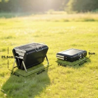 Outsunny Grătar pe cărbune din oțel inoxidabil BBQ Smoker cu grilă, mâner și picioare pliante pentru barbecue camping 40x28x25,5cm Negru(m-3)