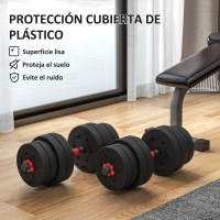 HOMCOM Juego de Mancuernas Ajustables 30 kg 2 en 1 con Barras Conexión y Mangos Antideslizantes para Gimnasio en Casa Negro(m-7)