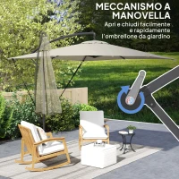 Outsunny Ombrellone a Sbalzo 247x247 cm con Base a Croce e Manovella, in Metallo e Poliestere, color Cachi(m-7)