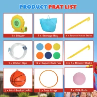 AIYAPLAY Castel gonflabil cu suflător 8 în 1, parc acvatic, tobogan, trambulină, piscină de mingi, Oxford, multicolor(m-4)