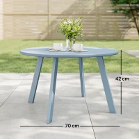 Outsunny Tavolino rotondo da giardino in metallo, Ø70x42 cm, Blu(m-3)