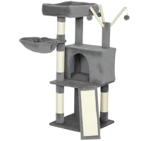 PawHut Árbol para gatos torre de juegos para gatos rascadores y tapete en sisal, plataforma, refugio, hamaca, 40,5 x 40,5 x 103 cm, gris(m-1)
