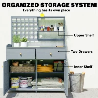 Outsunny Stół do sadzenia z szafką na zewnątrz, drewno, szafka ogrodowa z ocynkowaną powierzchnią roboczą, 2 szuflady, 104x44x140 cm jasnoszary(m-5)