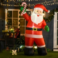 HOMCOM Decoración navideña inflable, Papá Noel de 2,4 m con iluminación LED, bastón de caramelo para interior y exterior(m-2)