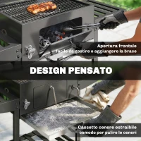 Outsunny Barbecue à Charbon à Roulettes avec Grille Réglable et Étagères Pliantes, en Acier et PP, 133.5x65x110 cm, Noir(m-4)