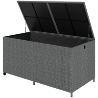 Outsunny Coffre à coussins en rotin 650L résistant aux intempéries résistant aux UV coffre à coussins avec couvercle roulettes espace de rangement 150 x 75 x 74 cm Gris foncé
