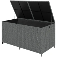Outsunny Coffre à coussins en rotin 650L résistant aux intempéries résistant aux UV coffre à coussins avec couvercle roulettes espace de rangement 150 x 75 x 74 cm Gris foncé(m-1)