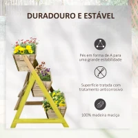 Outsunny Horta de Escada de 3 Níveis Horta de Madeira com Tecido não tecido e Orifícios de Drenagem Horta para Plantas Flores Ervas 71x61x77cm Madeira Natural(m-6)
