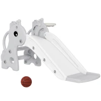 AIYAPLAY 3 in 1 Kids Slide with Climber, Basketball Hoop and Ball, Giraffe Shape Climber Slide for Indoor Kids Age 1-3, Grey(m-11)