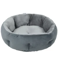 PawHut Cat Bed, Reversible Dog Pet Bed for Indoor Cats and Small Dogs, Round Bed with Supportive Bolster, Dark Grey(m-11)