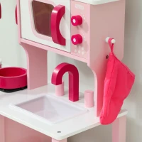 AIYAPLAY Cocina de juguete, accesorios de madera, electrodomésticos, compacta, con sonidos, Rosa(m-5)