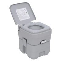 Outsunny WC portatile da campeggio con coperchio e 2 serbatoi rimovibili, 35,5x41x42,5 cm, Grigio(m-8)
