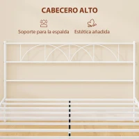 HOMCOM Estructura de Cama 160x200 cm con Cabecero Soporte de Listones de Acero Almacenamiento Bajo la Cama(m-4)