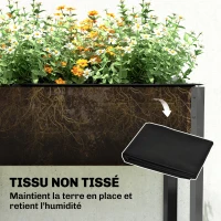 Outsunny Orto rialzato in metallo con traverse rinforzate e tessuto non tessuto, 241 L, Grigio scuro(m-4)