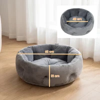 PawHut Cat Bed, Reversible Dog Pet Bed for Indoor Cats and Small Dogs, Round Bed with Supportive Bolster, Dark Grey(m-3)