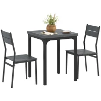 HOMCOM Set da Pranzo 3 Pezzi con Tavolo 60x60x76 cm e 2 Sedie 39,5x44x83,5 cm, in MDF e Metallo, Grigio(m-7)