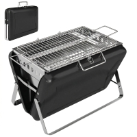 Outsunny Grătar pe cărbune din oțel inoxidabil BBQ Smoker cu grilă, mâner și picioare pliante pentru barbecue camping 40x28x25,5cm Negru
