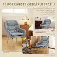 HOMCOM Fotoliu Modern pentru Cameră cu Spătar Înalt și Tapițerie Dublă, Material cu Efect de Piele, Gri(m-6)