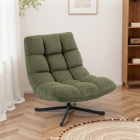 HOMCOM Sillón giratorio butaca lounge con asiento ancho, efecto chenilla repelente al agua, patas cruzadas de acero, verde(m-5)