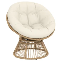Outsunny Fauteuil Papasan 360° pivotant fauteuil en osier avec coussin cadre en acier fauteuil rond en rotin fauteuil lounge Blanc crème(m-6)