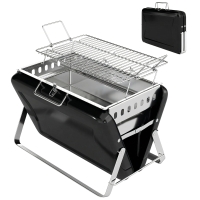 Outsunny Barbecue au charbon en acier inoxydable BBQ Smoker avec grille, poignée et pieds pliables pour barbecue camping 40x28x25,5cm Noir