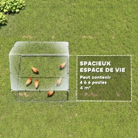 PawHut Enclos poulailler extérieur 4 m², parc grillagé - acier galvanisé Ø19mm - bâche Oxford 420D anti-UV 200x200x200cm argent(m-4)