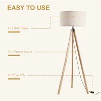Homcom Lampada da Terra con Treppiede e Paralume in Lino Beige per Soggiorno Lampadine E27 Ф45 x 152cm(m-6)