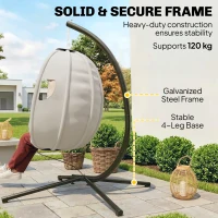 Outsunny Hangstoel met frame, opvouwbare hangmand met dik zitkussen, verstelbare hoogte en veiligheidsriem tot 120 kg(m-7)