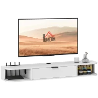 HOMCOM Mueble TV Suspendido 120 cm Mueble para Televisor Hasta 127 cm Cajón Abatible 2 Estantes 120x24x16 cm Blanco(m-7)