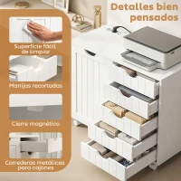 HOMCOM Mobilier pentru imprimantă cu stație de încărcare și roți 5 sertare porturi USB poliță reglabilă alb(m-4)