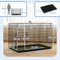 PawHut Gabbia Trasportino in Acciaio per Animali Pieghevole,Nero, 106×71×76cm(m-3)