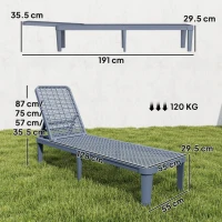 Outsunny Șezlong reclinabil de grădină exterior cu spătar reglabil în 4 poziții și cadru din PP 191x55x35,5 cm Gri închis(m-3)