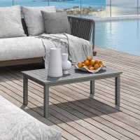 Outsunny Tavolino basso rettangolare in alluminio con piano a doghe, 100x60x37 cm, Grigio(m-6)
