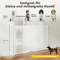 PawHut Barrière pour escaliers Portillon rétractable 0-140 cm avec ouverture d'une main pour animaux pour escaliers et portes Blanc(m-3)