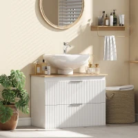 HOMCOM Meuble bas pour salle de bains, armoire 80 cm avec deux grands tiroirs pour lavabos avec ou sans piédestal, Blanc(m-2)