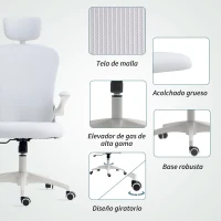 Vinsetto Sedia ufficio in rete con poggiatesta e supporto lombare regolabile, 62x64x120 cm, Bianco(m-4)