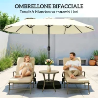 Outsunny Ombrellone Doppio a 12 Stecche con Manovella, Base a Croce e Sacchi, in Metallo e Poliestere, 3x1.5 m, Beige(m-6)