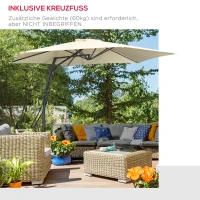 Outsunny Ampelschirm Ø293cm Sonnenschirm mit Seitenhebel Kreuzbasis, Windschutz Wasserabweisend Cremeweiß(m-6)