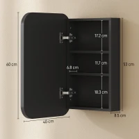 HOMCOM Armadietto bagno da parete con specchio e ripiano regolabile, 40x10x60 cm, Nero(m-3)