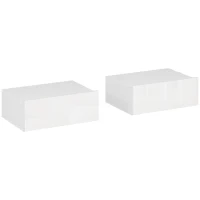 HOMCOM Juego de 2 Mesitas de Noche Flotantes con 1 Cajón Montado en la Pared Estilo Moderno para Dormitorio 40x30x15 cm Blanco(m-1)
