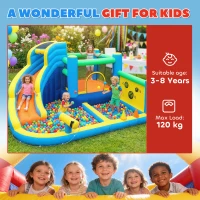 AIYAPLAY Castel gonflabil cu suflător 8 în 1, parc acvatic, tobogan, trambulină, piscină de mingi, Oxford, multicolor(m-5)