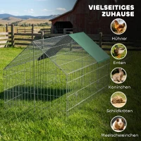 PawHut Kleindierkooi Konijnenkooi met puntdak afsluitbare deuren en beschermhoes voor kleine dieren, 180 x 75 x 75 cm, groen(m-8)