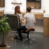 HOMCOM Rolling Stool, Work Chair with Height Adjustable 49-61 cm and Ergonomic Saddle, 52x53x49-61cm, Brown(m-5)