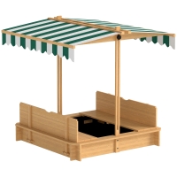 Outsunny Sandkasten 106x106 cm Kinder Sandbox aus Holz mit höhenverstellbar Abdeckung Sitzbänken Rücklehnen Hellbraun