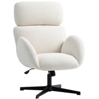 HOMCOM Silla de oficina con tapizado de tela de aspecto terciopelo, silla acolchada con base de acero, silla de escritorio regulable en altura, blanco crema(m-7)
