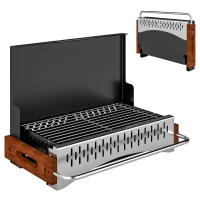 Outsunny Barbecue à charbon pliable Barbecue portable 50,5x34x33 cm avec bac à charbon amovible pour camping pique-nique noir(m-7)