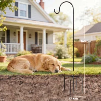 Outsunny Set 2 ganci da giardino 160 cm per lanterne, piante e luci solari, Nero(m-3)