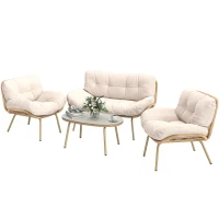 Outsunny Set mobilier de jardin 4 pièces Polyrattan Lounge avec canapé 2 places 2 fauteuils table sièges profonds coussins épais(m-1)