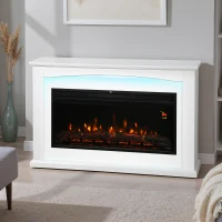 HOMCOM Chimenea eléctrica 1000W/2000W, chimenea decorativa falsa, efecto llama con 5 niveles de luminosidad ajustables, 121x25x77cm, blanco(m-5)